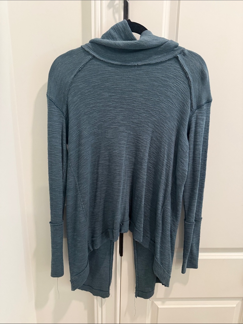 We The Free Slate Blue Open-Front Draped Cowl Neck Hoodie